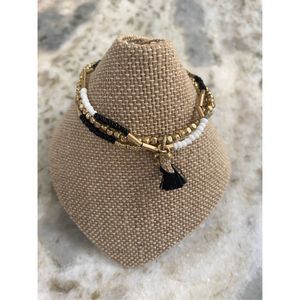 Gold Black White Stretch Bracelet #angel wing #key #stretch bracelet